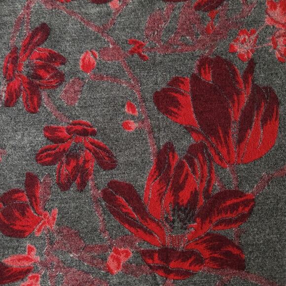 Saachi Scarf Wrap Shawl Red Gray Floral Botanical Reversible Fringe Artsy 75x25 - Picture 11 of 16